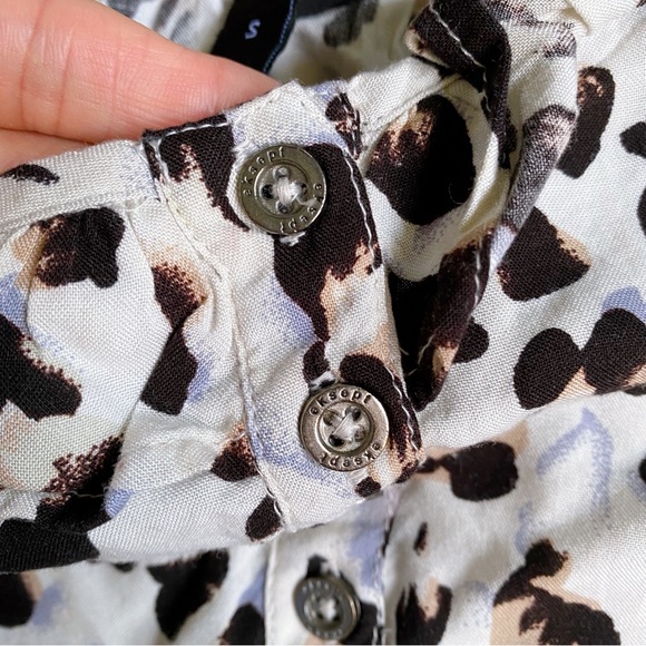 π EKSEPT BOHO IVORY BLACK LEOPARD PRINT RUFFLE DETAIL SUMMER TOP! - Picture 6 of 11